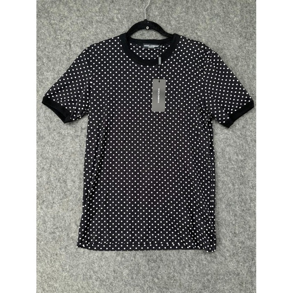 Dolce & Gabbana Mens T-Shirt Size 48 Black White Polka Dot Made Italy NWT